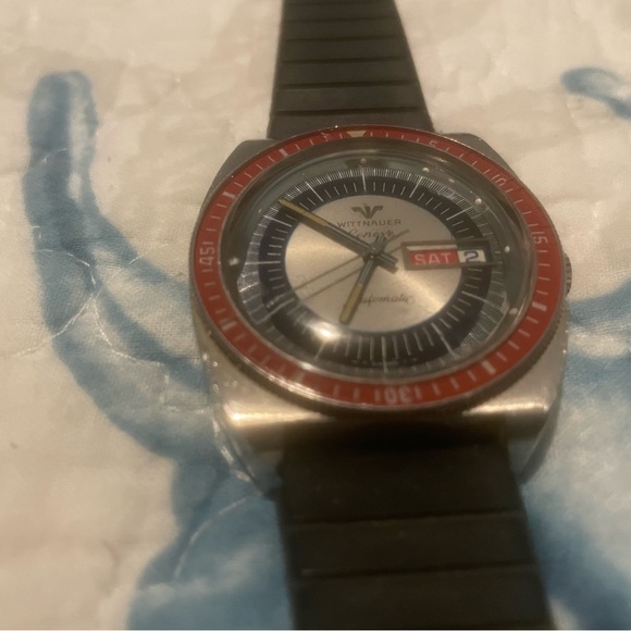 Wittnauer Silver and Red Watch with Black Strap - Picture 2 of 8